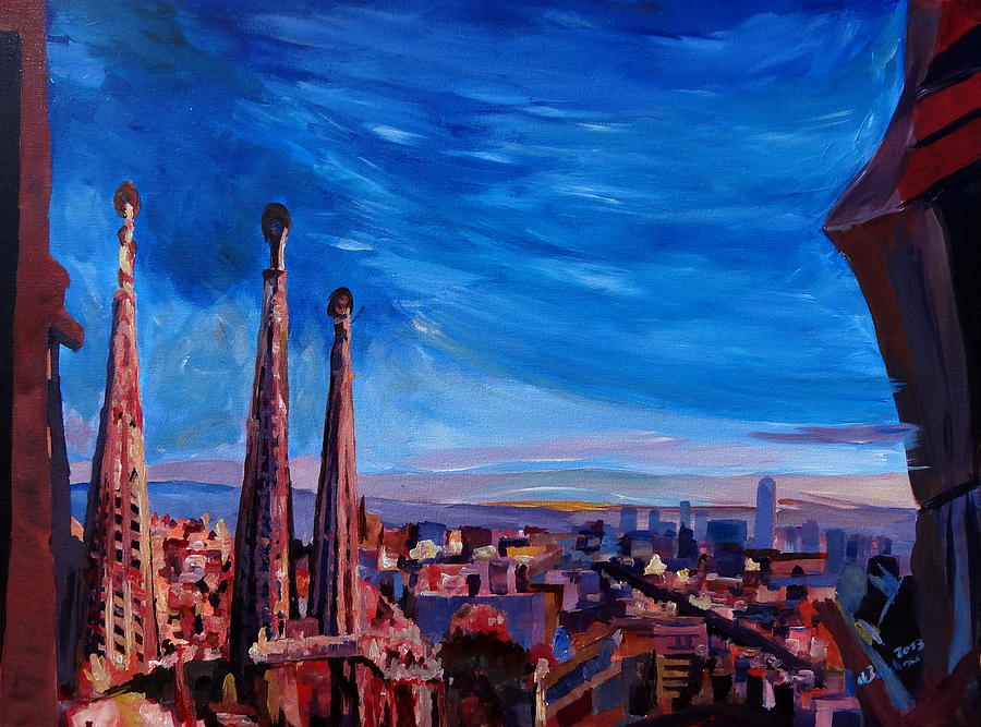 Barcelona Painting - Barcelona City View and Sagrada Familia by M Bleichner