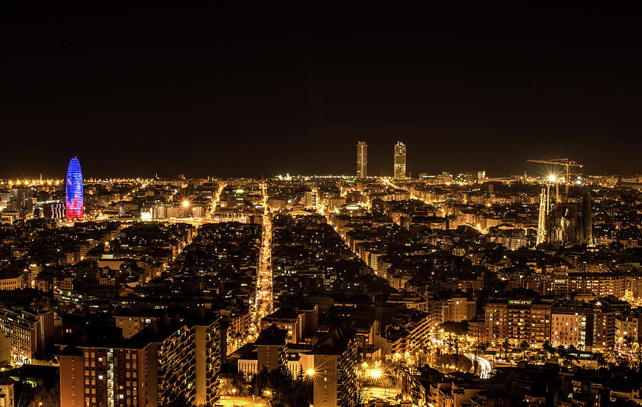 Barcelona Night City Lights Photograph by Oscar Miño Photographer