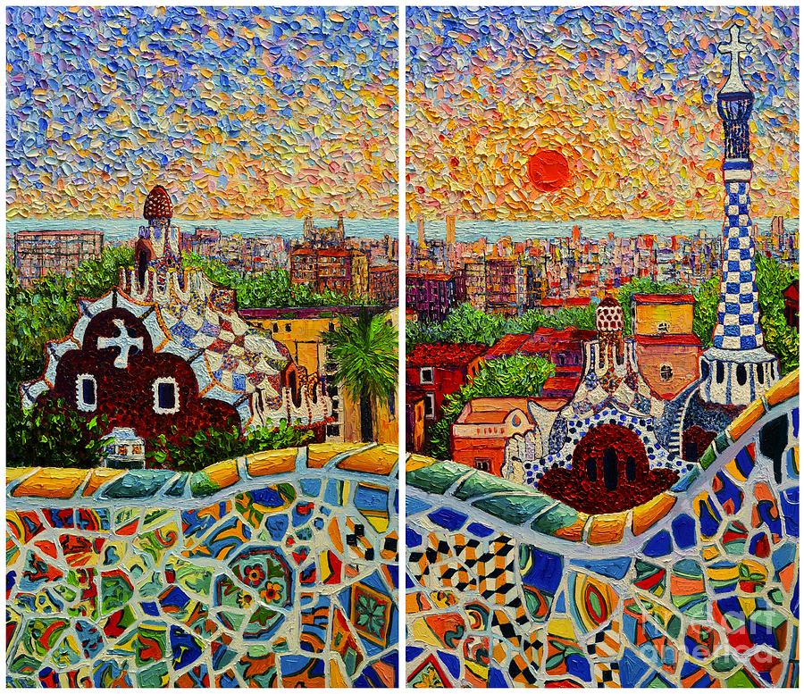 Barcelona Panorama - Diptych Version Painting by Ana Maria Edulescu