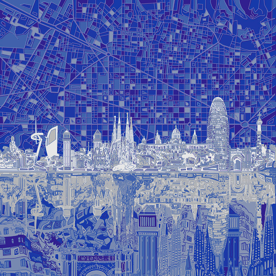 Barcelona Skyline Abstract 8 Painting by Bekim M