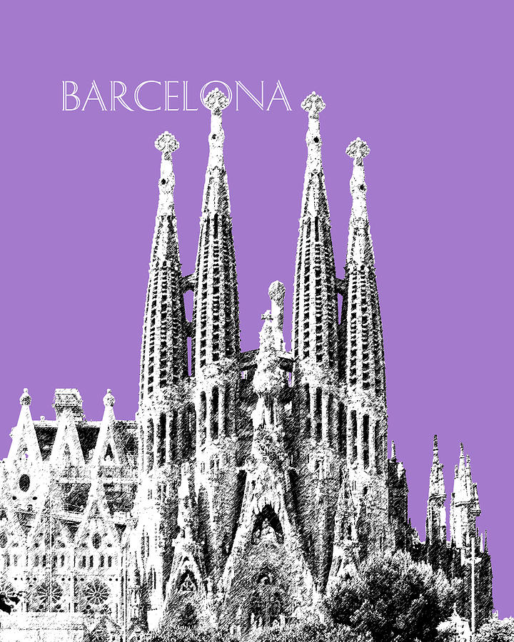 Barcelona Skyline La Sagrada Familia - Violet Digital Art by DB Artist