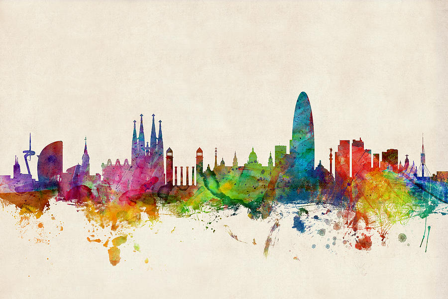 Barcelona Digital Art - Barcelona Spain Skyline by Michael Tompsett