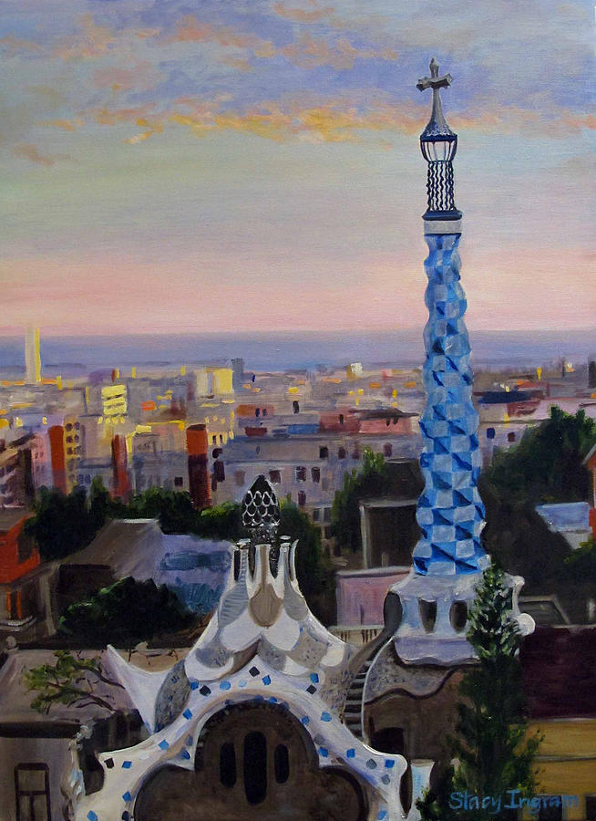 Barcelona Painting - Barcelona Sunset - Park Guell by Stacy Ingram