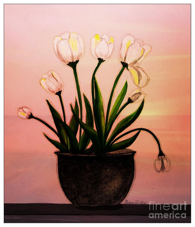 Barely Pink Tulips and Sunset Painting by Barbara A Griffin