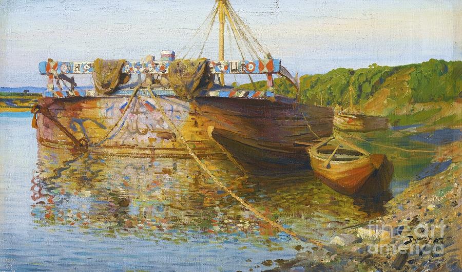 Barge on the River Oka Painting by Thea Recuerdo