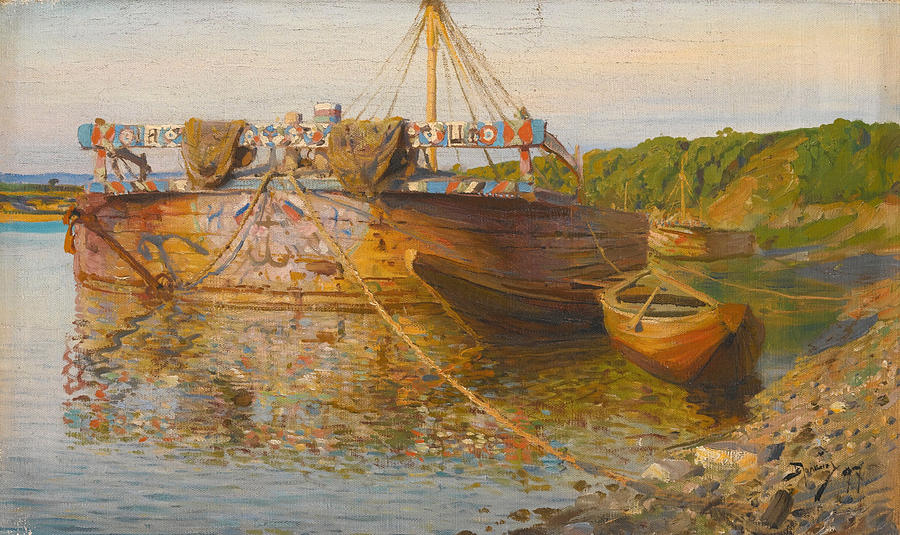 Barge on the River Oka Painting by Vasily Dmitrievich Polenov