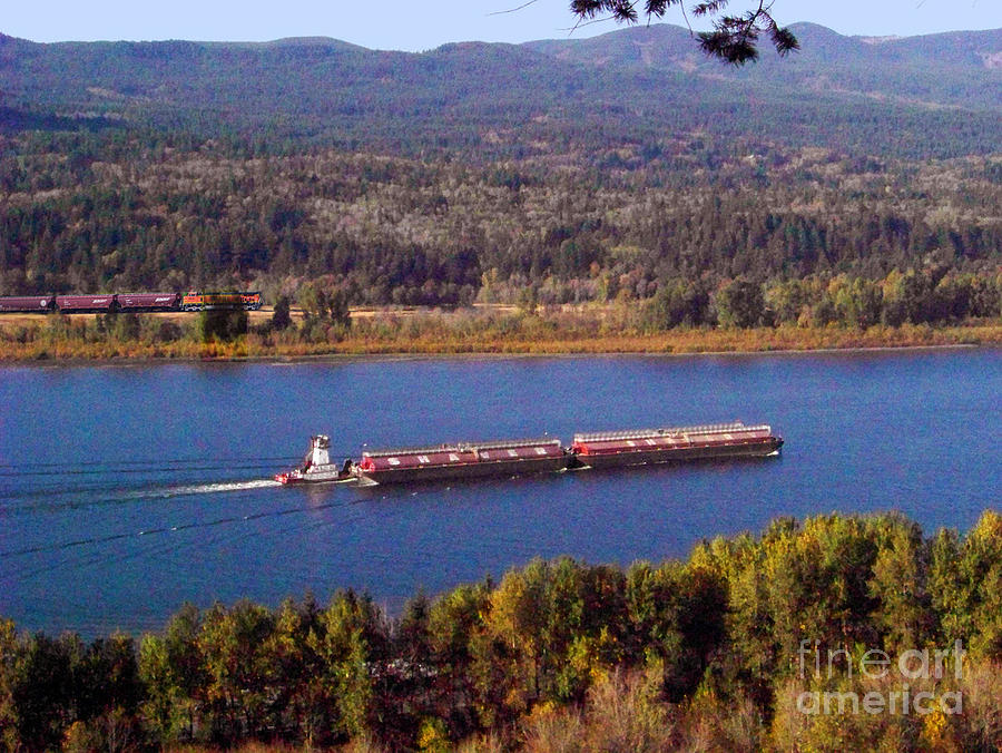 Barge Tow and Train on the Columbia Photograph by Charles Robinson