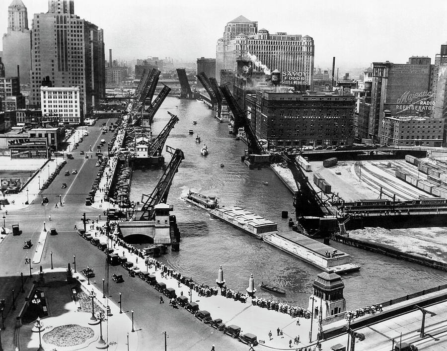 Barges In Chicago Photograph by Underwood Archives