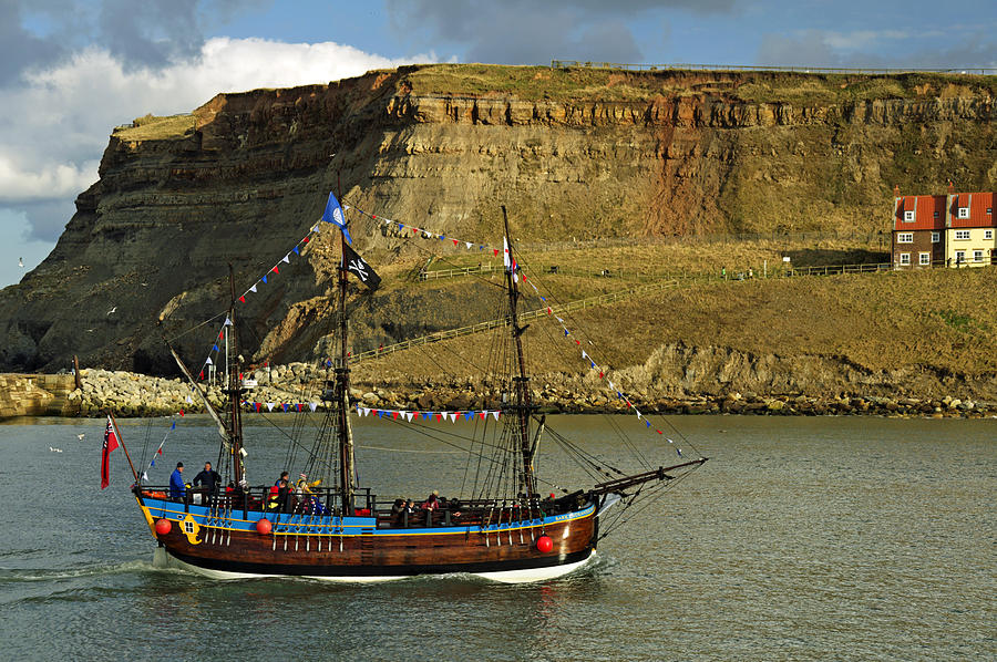 Bark Endeavour Passing Whitby East Cliff Photograph by Rod Johnson