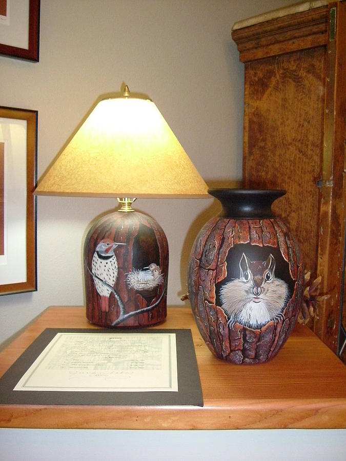 Bark Lamp and Vase Ceramic Art by Jennifer Lake