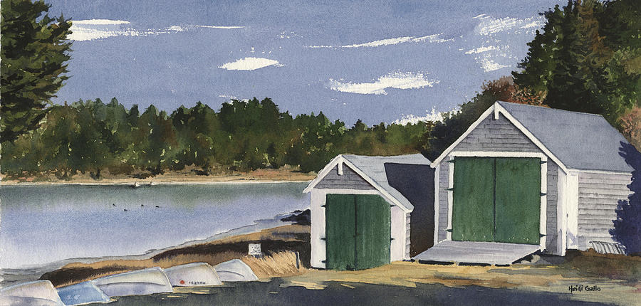 Barley Neck Boat Houses Painting by Heidi Gallo