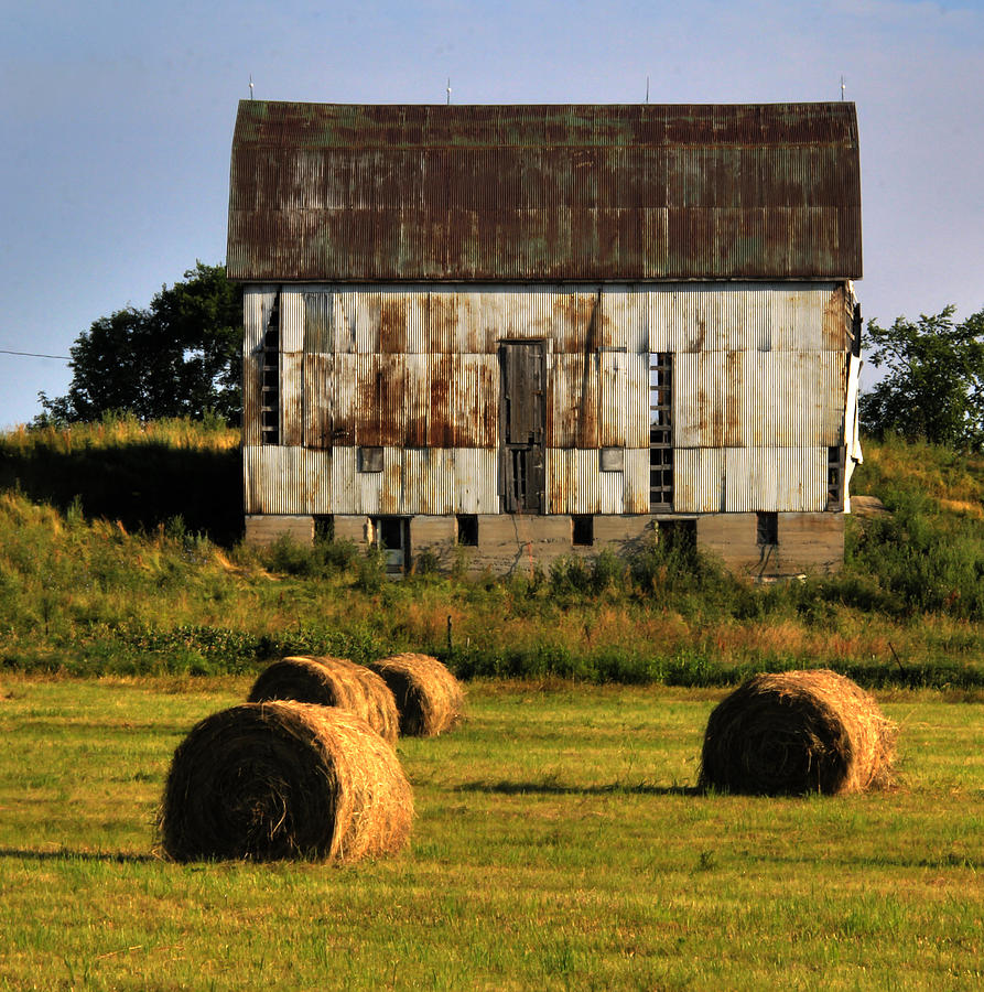 Barn and Hay Bales Photograph by Jim Vance
