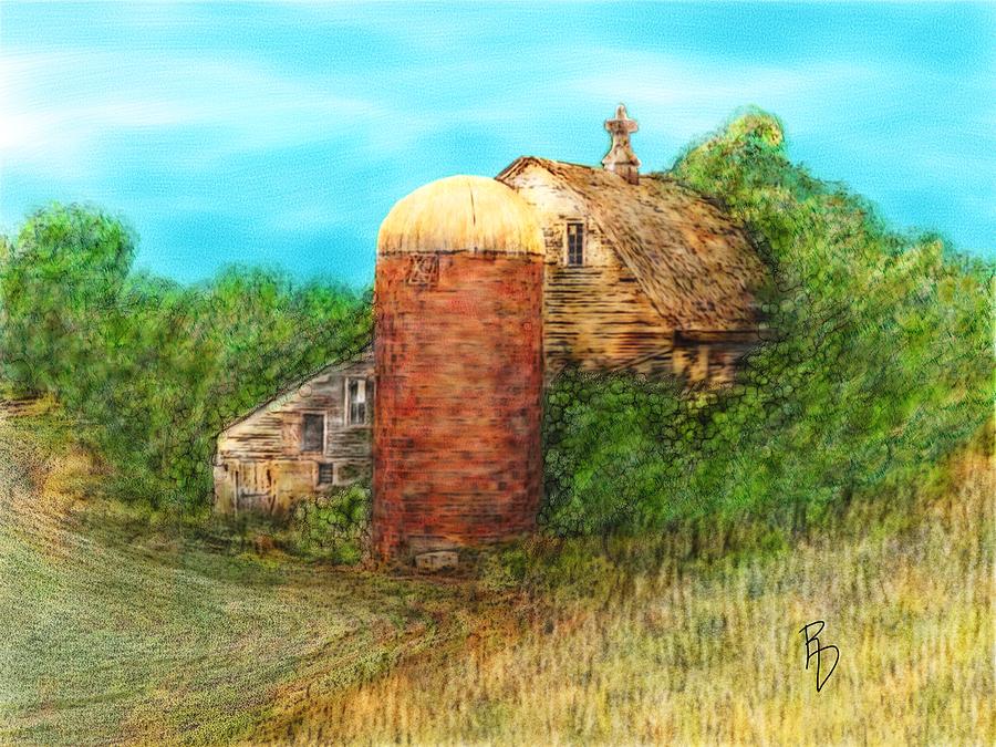 Barn and Silo Outside Springfield Digital Art by Ric Darrell