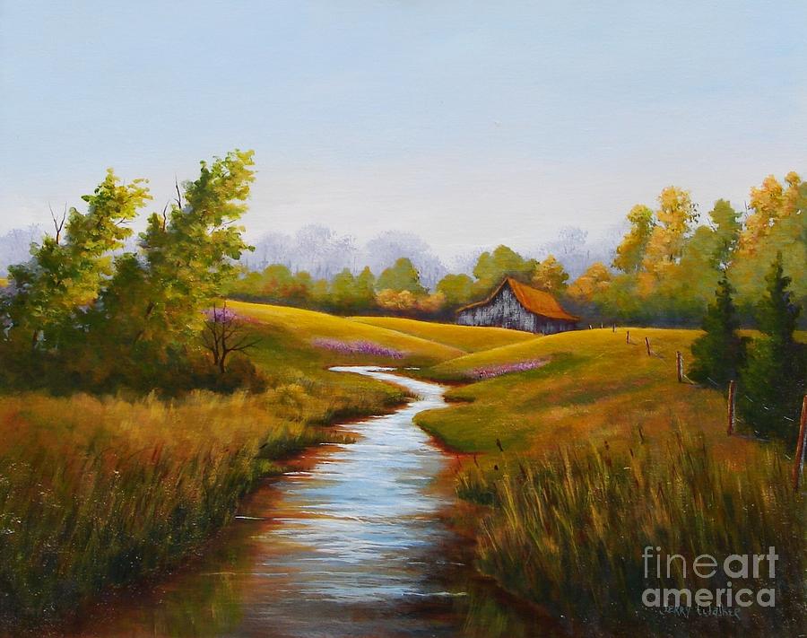 Barn and Stream Painting by Jerry Walker