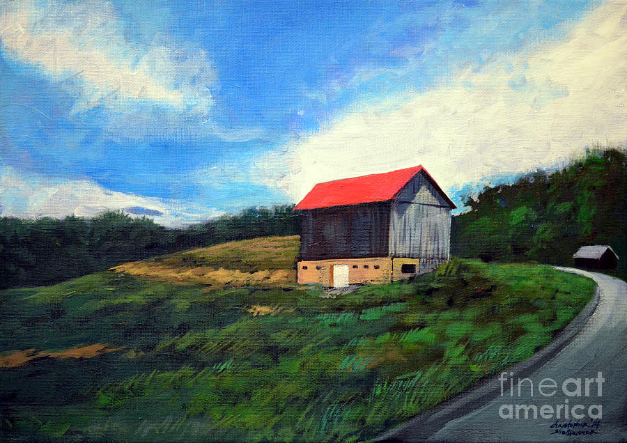 Barn around the bend Painting by Christopher Shellhammer