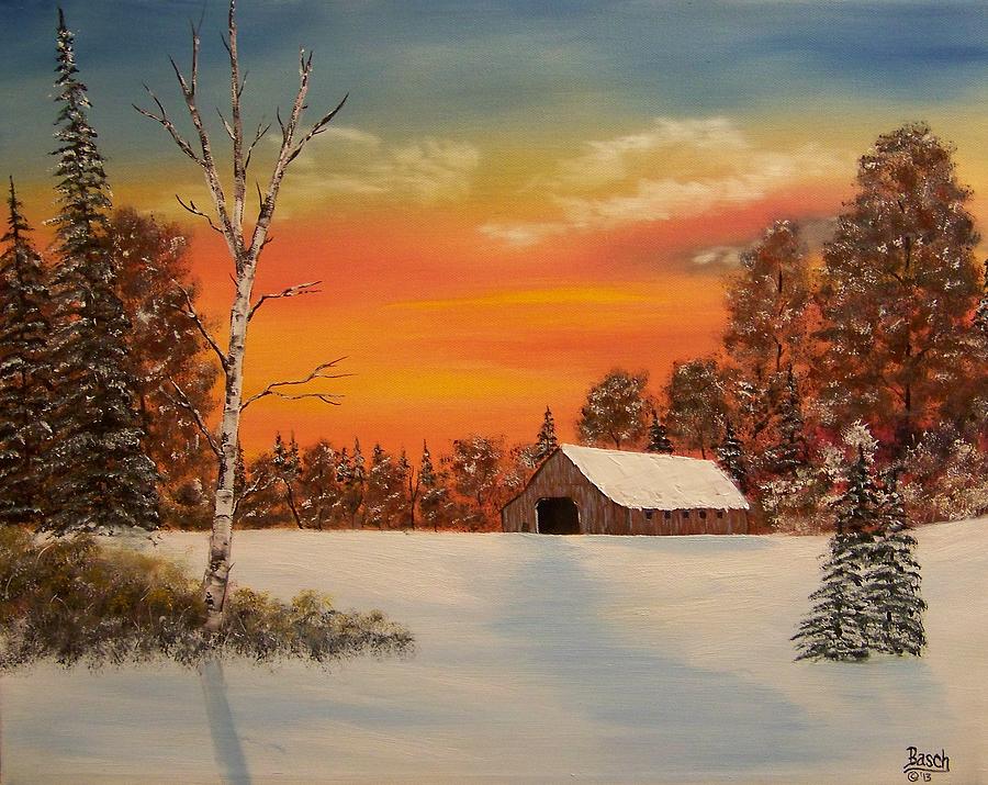 Barn At Sunset Painting by Doug Basch