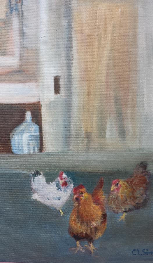 Barn Chickens Painting by Cheryl LaBahn Simeone
