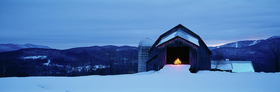 Barn In A Snow Covered Field, Vermont Photograph by Panoramic Images