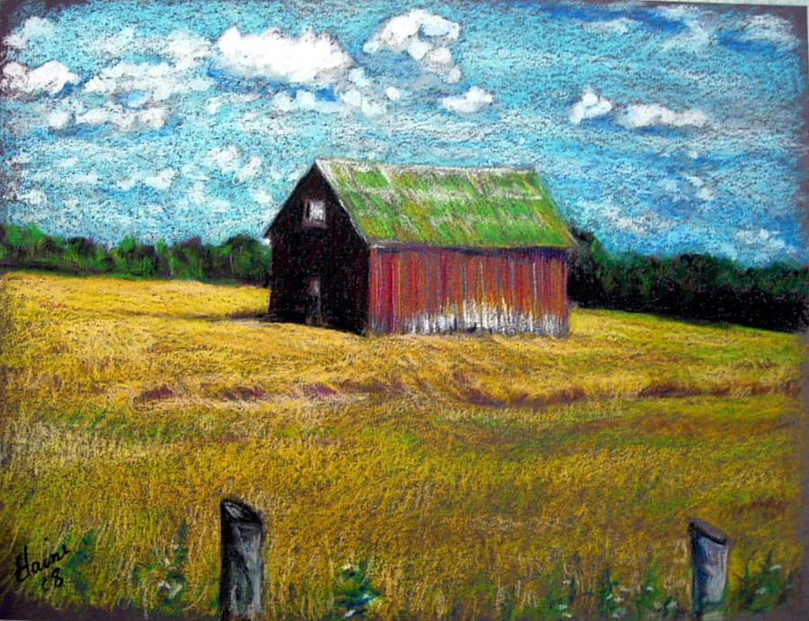 Barn in Field Pastel by Elaine Berger