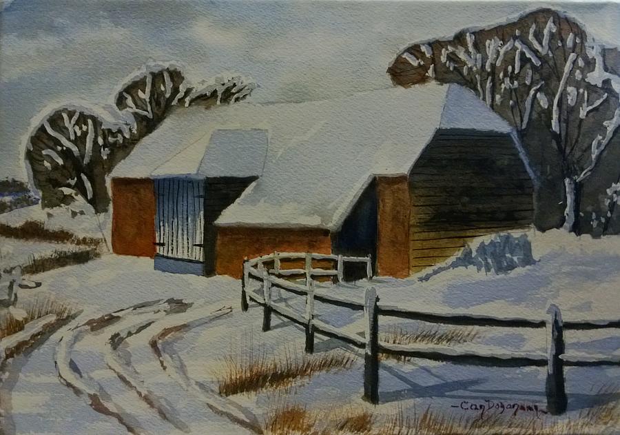 Barn in Snow Painting by Can Dogancan - Fine Art America