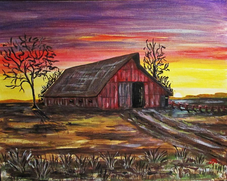 Barn In Sunset Painting by JC Townsend