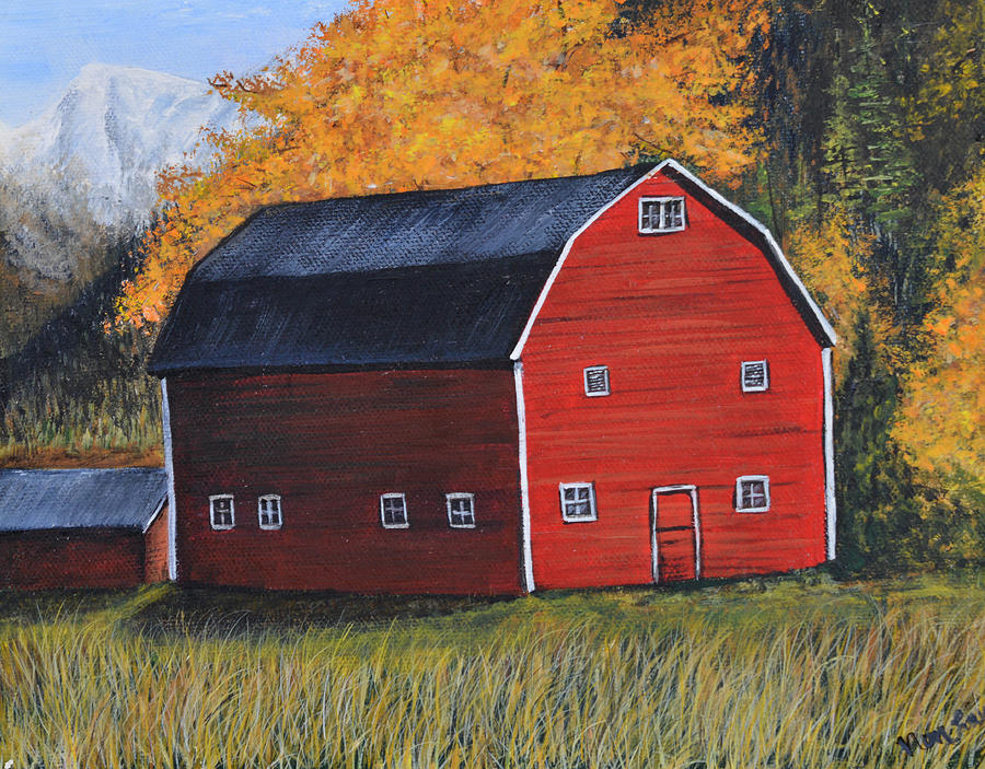 Barn in the Fall Painting by Nancy Lauby