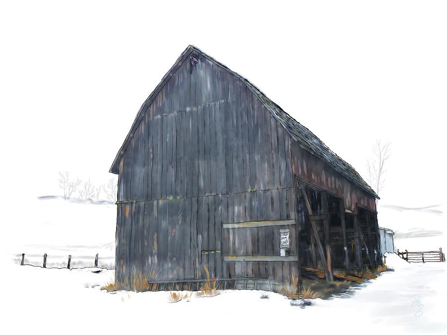 Barn in the snow Digital Art by Debra Baldwin
