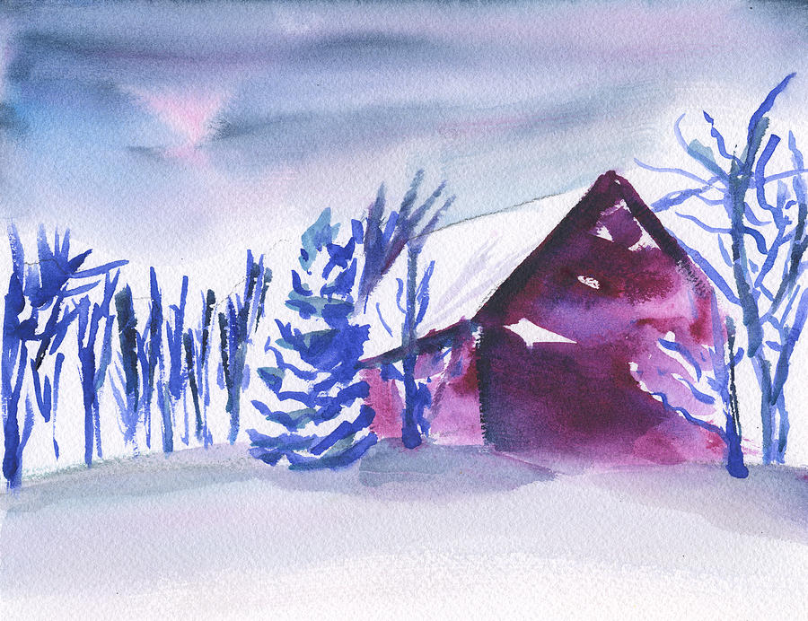 Barn In The Snow Painting by Frank Bright