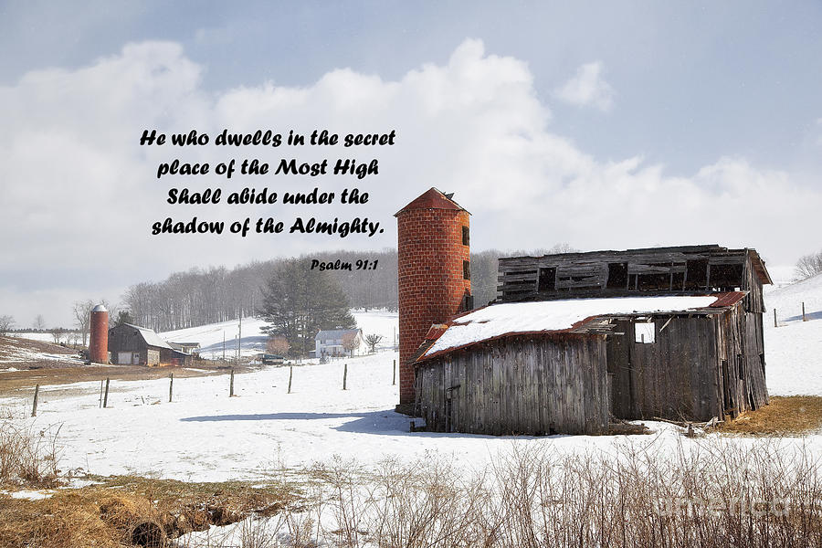 Barn in Winter with Psalm Scripture Photograph by Jill Lang