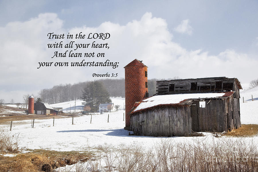 Barn in Winter with Scripture Photograph by Jill Lang