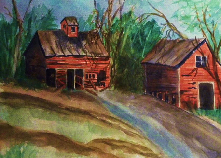Tree Painting - Barn - Old Dilapidated Red Barn by Ellen Levinson