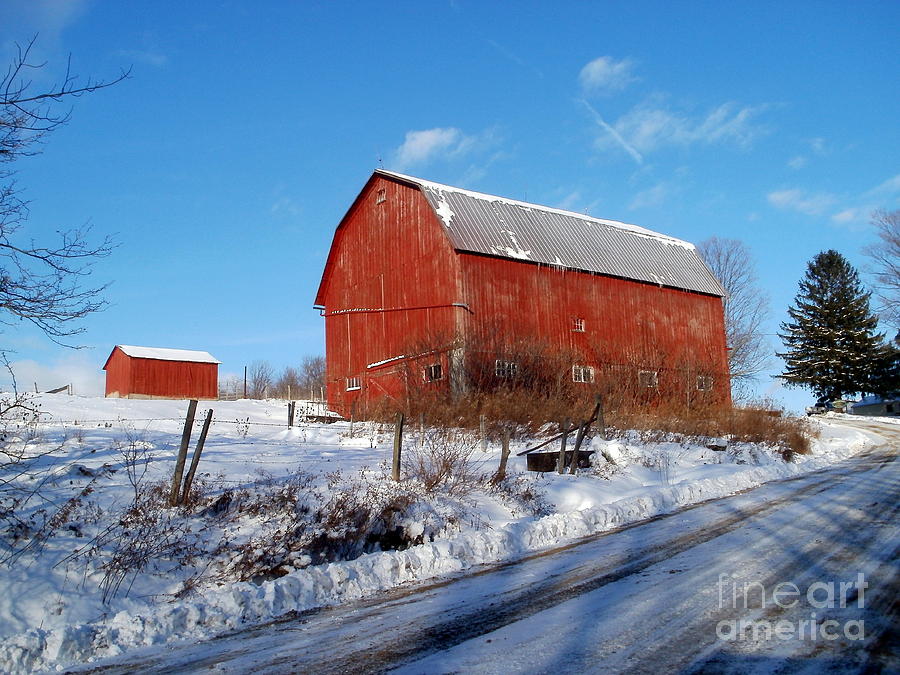 Winter Photograph - Barn on a Hill by Christian Mattison