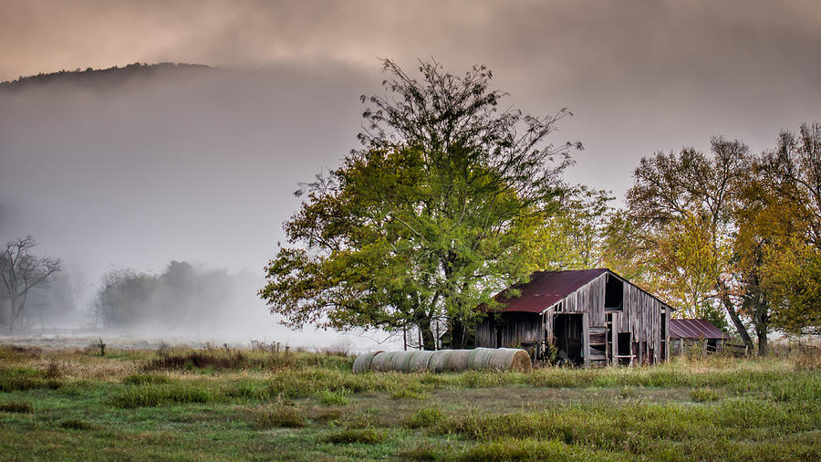 Barn on Foggy Morning Photograph by James Barber