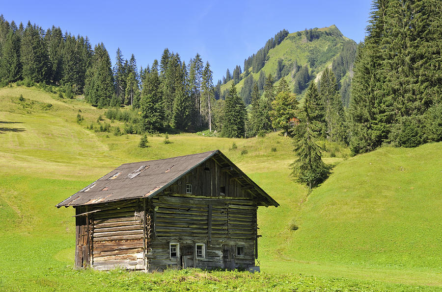 Barn on green meadow in the alps Photograph by Matthias Hauser