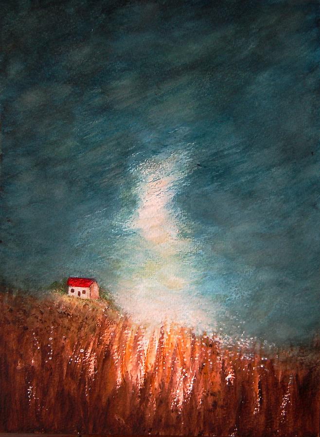 Nature Painting - Barn on the Hill by Moonlight by Jean Tatton Jones
