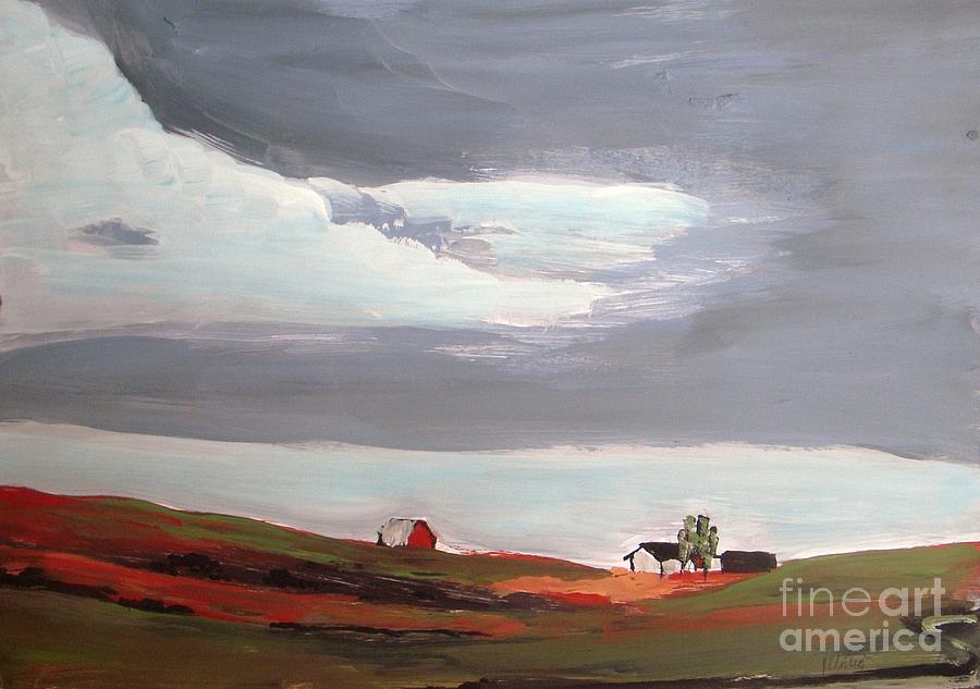 Abstract Painting - Barn on the Hill by Vesna Antic
