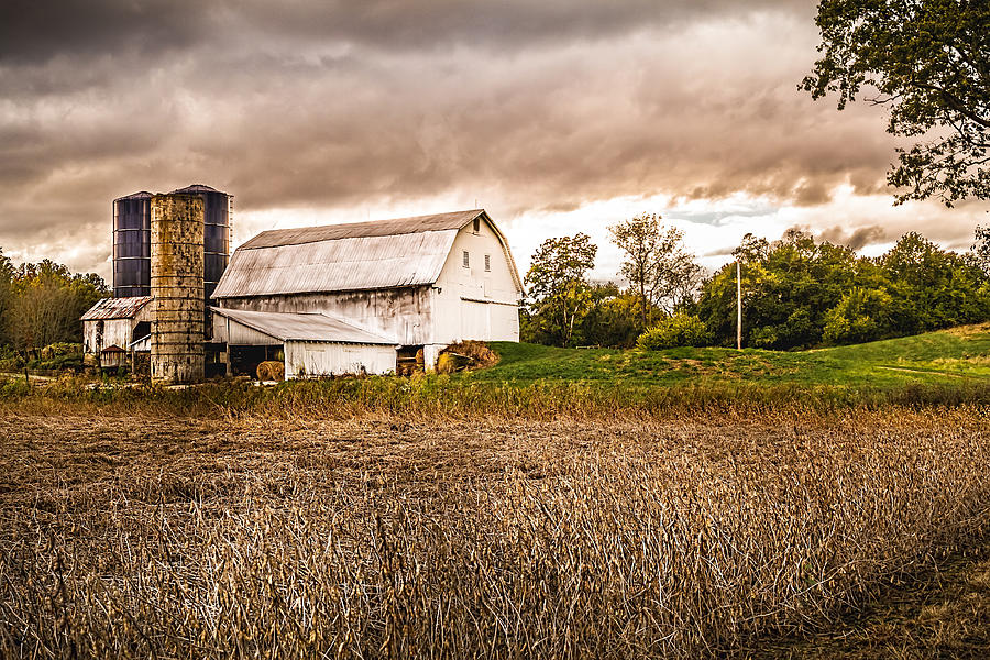 Barn Silos Storm Clouds Photograph by Ron Pate