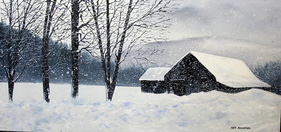 Winter Painting - Barn Storm by Ken Ahlering