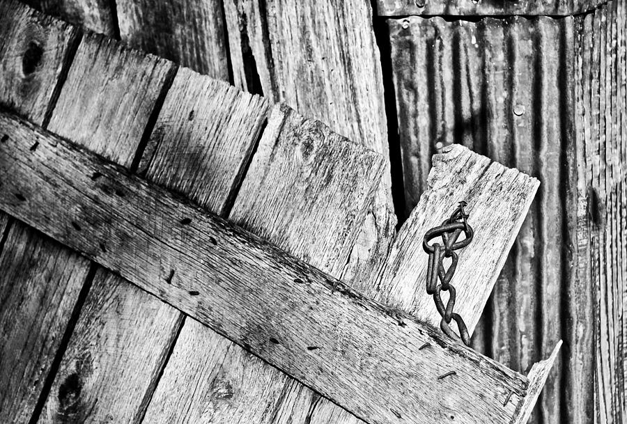 Barn wood Chain and Tin in BW Photograph by Greg Jackson