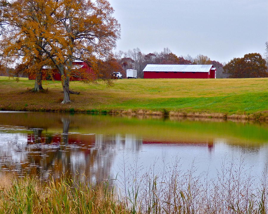 Barns and Autumn Pond Photograph by Jean Wright