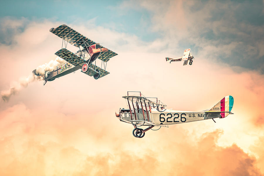 Barnstormers in The Golden Age of Flight - Replica Fokker D Vll - Spad 7 - Curtiss Jenny JN-4H Photograph by Gary Heller
