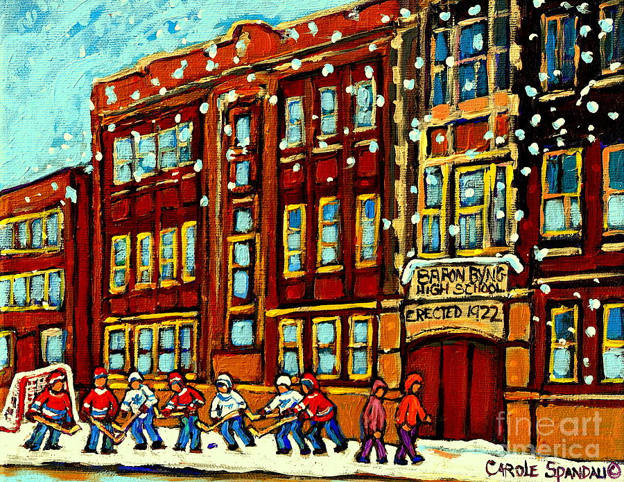 Baron Byng High School St Urbain Street Hockey Montreal Winter Scene Carole Spandau Montreal Artist Painting by Carole Spandau