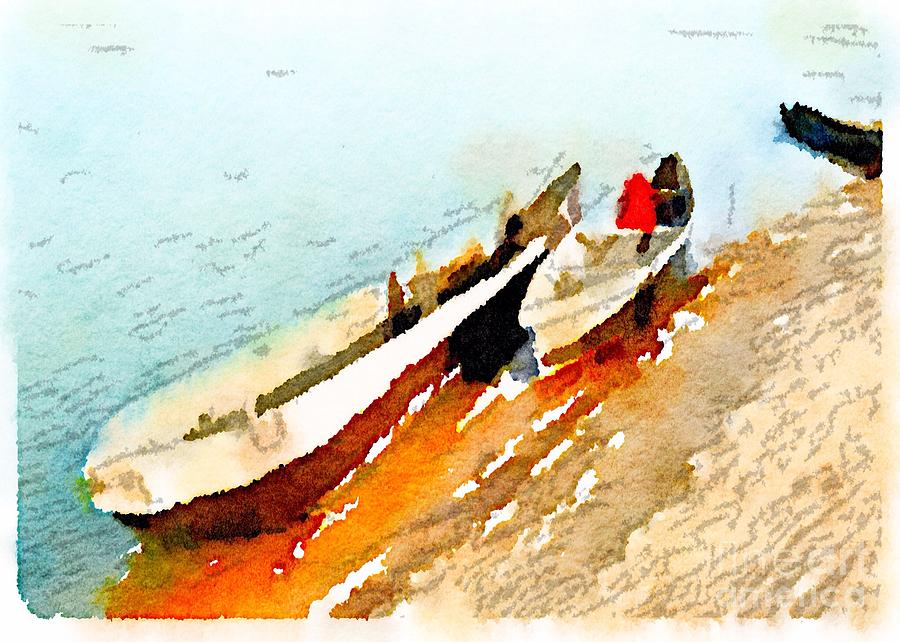 Barques sur le Chari Painting by HELGE Art Gallery