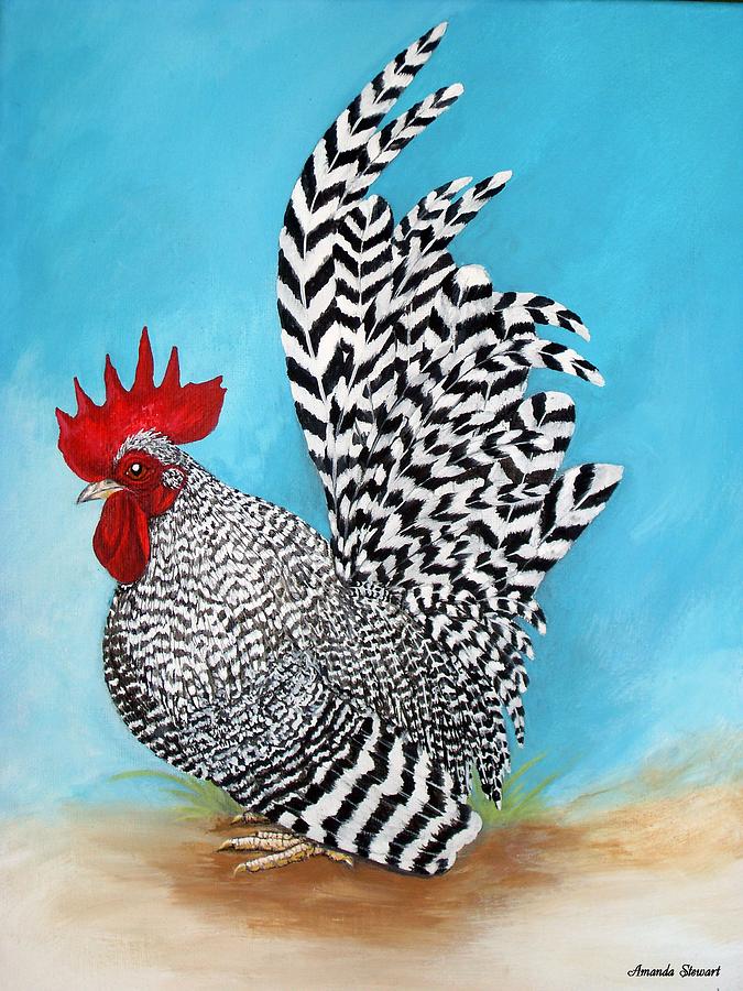 Rooster Painting - Barred Japanese Bantam Rooster by Amanda Hukill