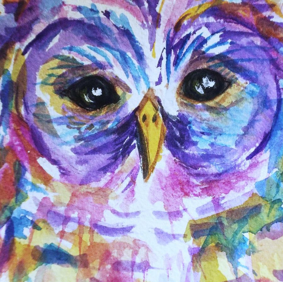 Barred Owl - Square Format Painting by Ellen Levinson