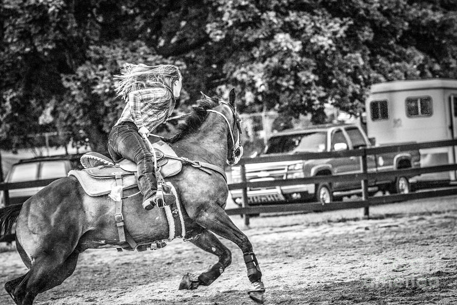 Barrel Racing Black and White Photograph by Eleanor Abramson