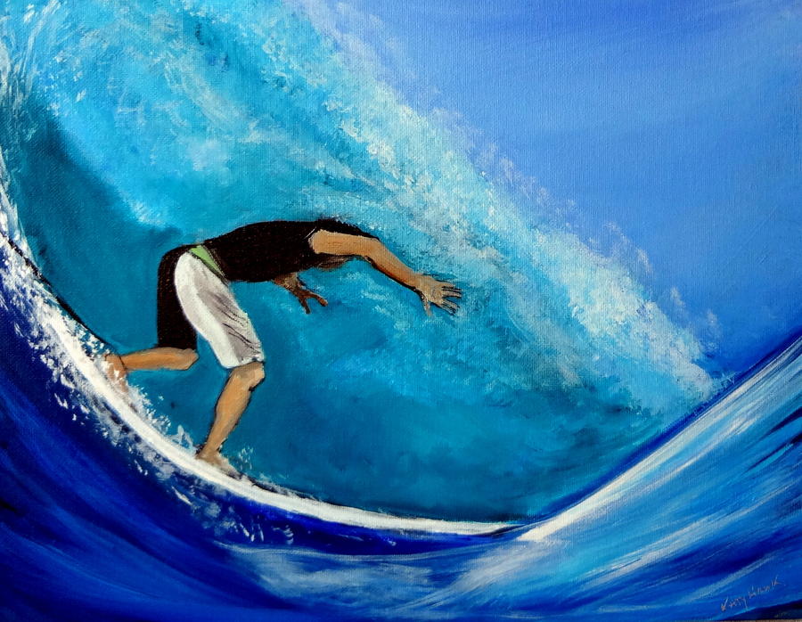 Barrel Surfer Ocean Wave Painting by Katy Hawk