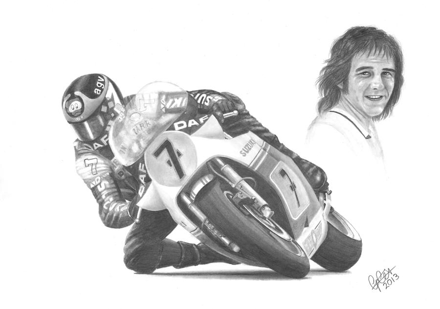 Portrait Drawing - Barry Sheene MBE by Chris Cox