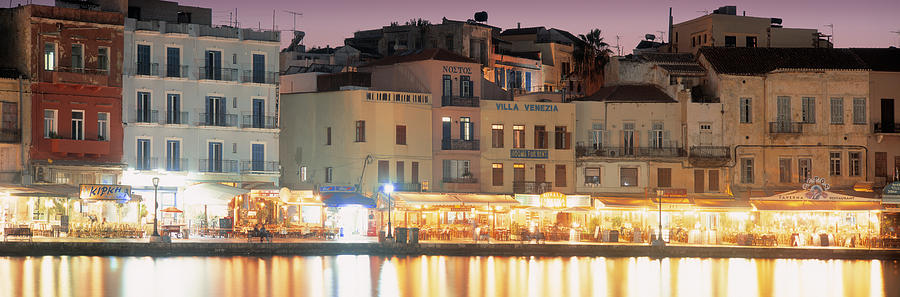 Architecture Photograph - Bars On The Waterfront, Crete, Greece by Panoramic Images