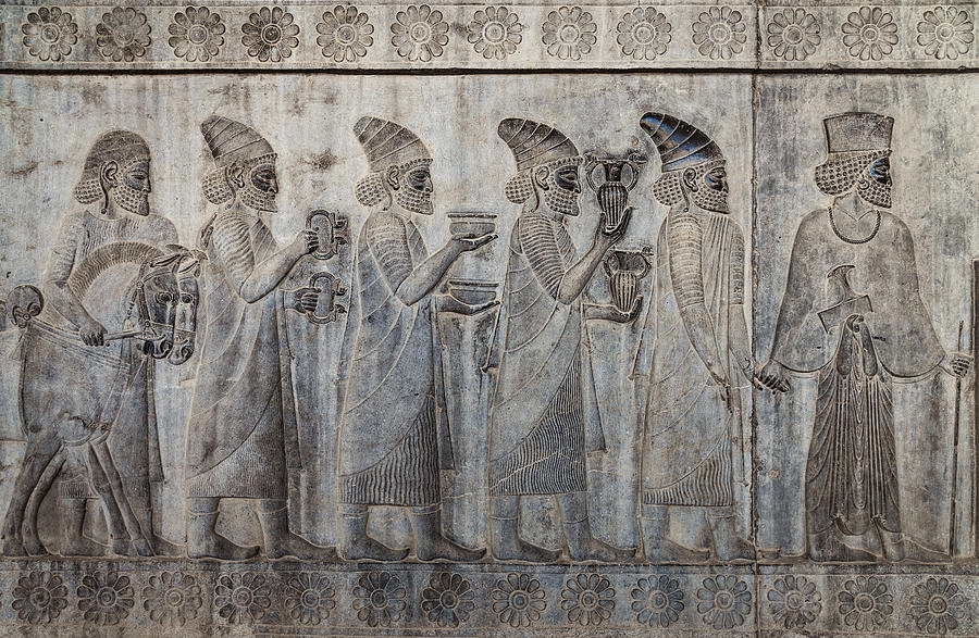 Bas-relief from the Apadana depicting Armenians bringing their famous wine to the king,  Ancient City of Persepolis, Shiraz, Fars Province, Iran Photograph by Jean-Philippe Tournut